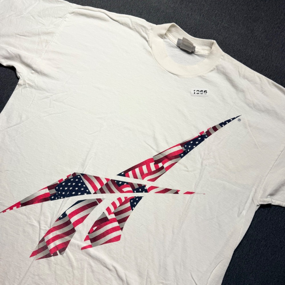 Vintage Reebok American Flag Vector Logo T-Shirt White Mens 2XL USA Fabric